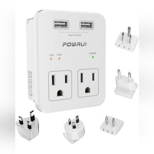 Powrui White Travel Power Adapter with USB Ports TYPE 1 ONLY